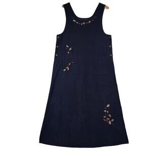 Vintage Mandal Bay Fall Leaves Thanksgiving Corduroy Maxi Jumper Dress Navy sz L